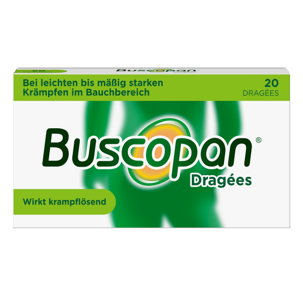bodyguardapotheke BUSCOPAN Dragees mit Butylscopolamin bei leichten bis mäßig starken Bauchschmerzen und Bauchkrämpfen