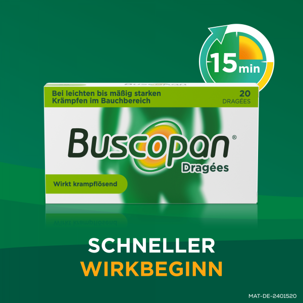 bodyguardapotheke BUSCOPAN Dragees mit Butylscopolamin bei leichten bis mäßig starken Bauchschmerzen und Bauchkrämpfen VIP-Rabatte