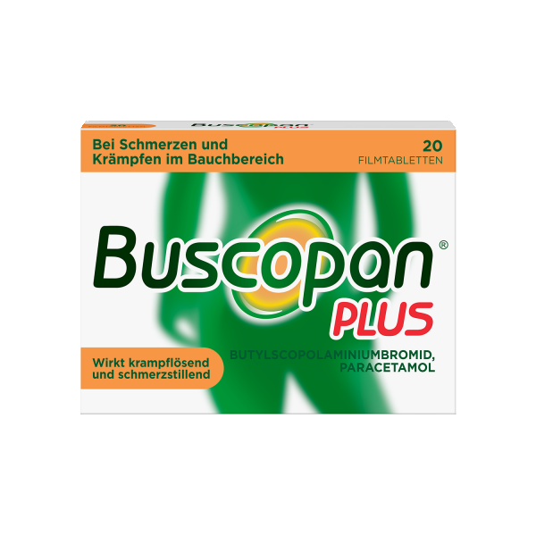 bodyguardapotheke BUSCOPAN plus Filmtabletten mit Paracetamol bei stärkeren Schmerzen und Krämpfen im Bauchbereich