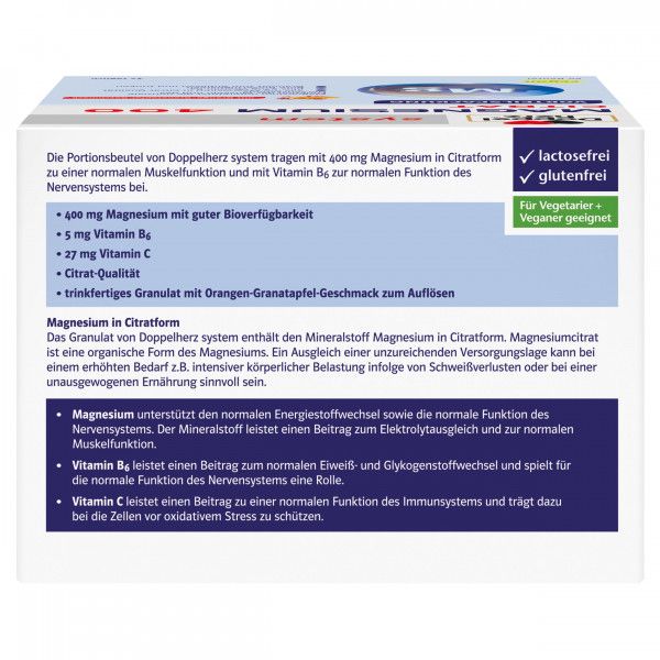 bodyguardapotheke DOPPELHERZ Magnesium 400 Citrat system Granulat Online Outlet