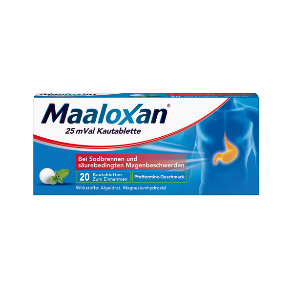 bodyguardapotheke MAALOXAN 25 mVal Kautablette Kautablette mit Algeldrat und Magnesiumhydroxid bei Sodbrennen und säurebedingten Magenbeschwerden Muttertagsangebot