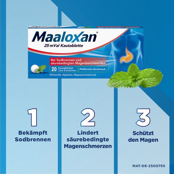 bodyguardapotheke MAALOXAN 25 mVal Kautablette Kautablette mit Algeldrat und Magnesiumhydroxid bei Sodbrennen und säurebedingten Magenbeschwerden Muttertagsangebot