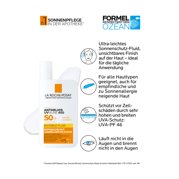 bodyguardapotheke LA ROCHE-POSAY Anthelios Sonnenschutz Invisible Fluid UVMune400 LSF 50+ für alle Hauttypen geeignet Großer Ausverkauf