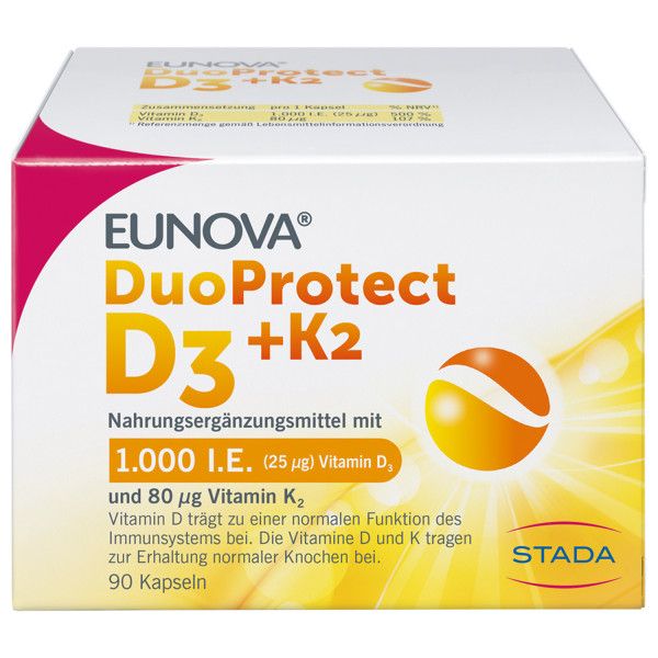 bodyguardapotheke EUNOVA DuoProtect D3+K2 1000 I.E./80 μg Kapseln Nur noch ein Tag übrig