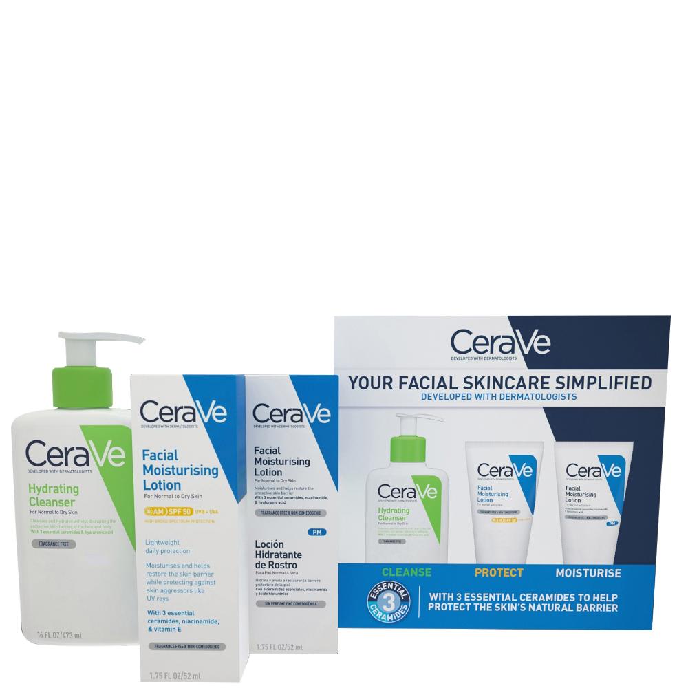 lookfantastic CeraVe Exclusive Skincare Routine Simplified Set for Face Cleansing & Moisturising with Hyaluronic Acid SPF & Niacinamide Riesige Rabatte
