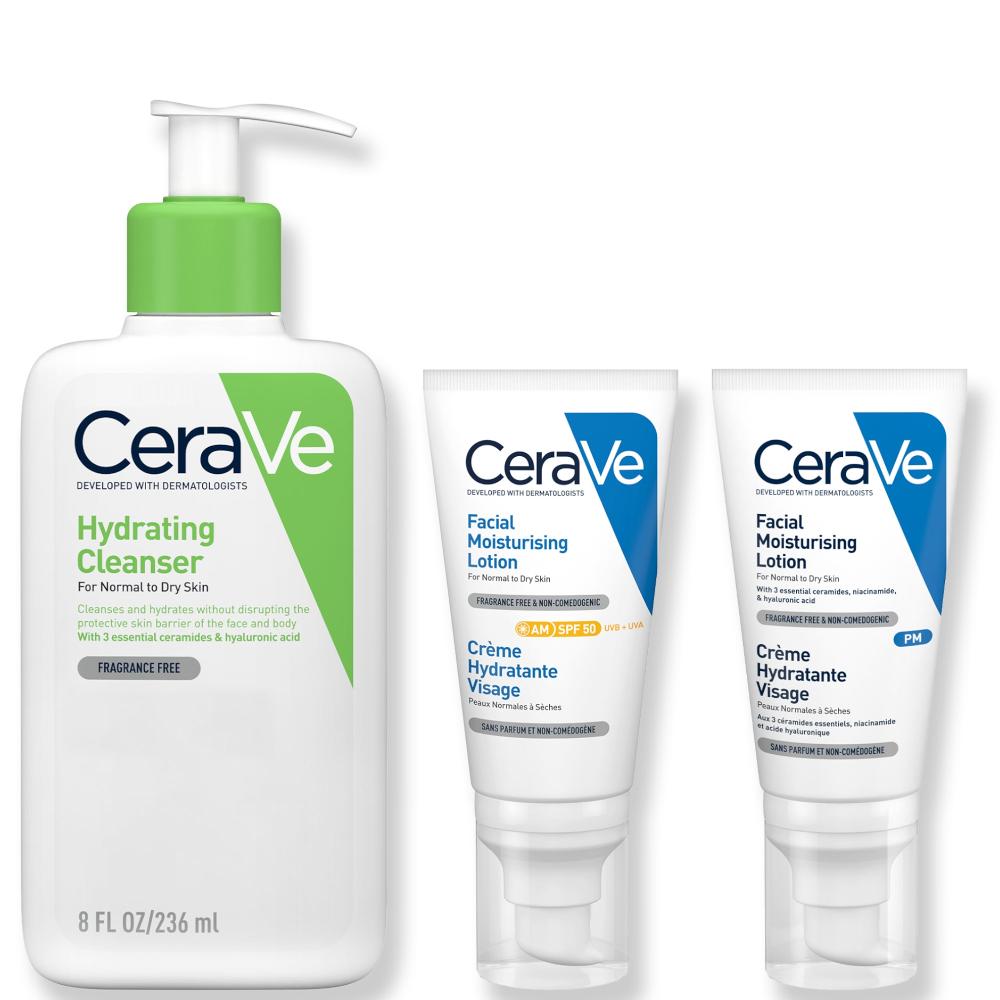 lookfantastic CeraVe Exclusive Skincare Routine Simplified Set for Face Cleansing & Moisturising with Hyaluronic Acid SPF & Niacinamide Riesige Rabatte
