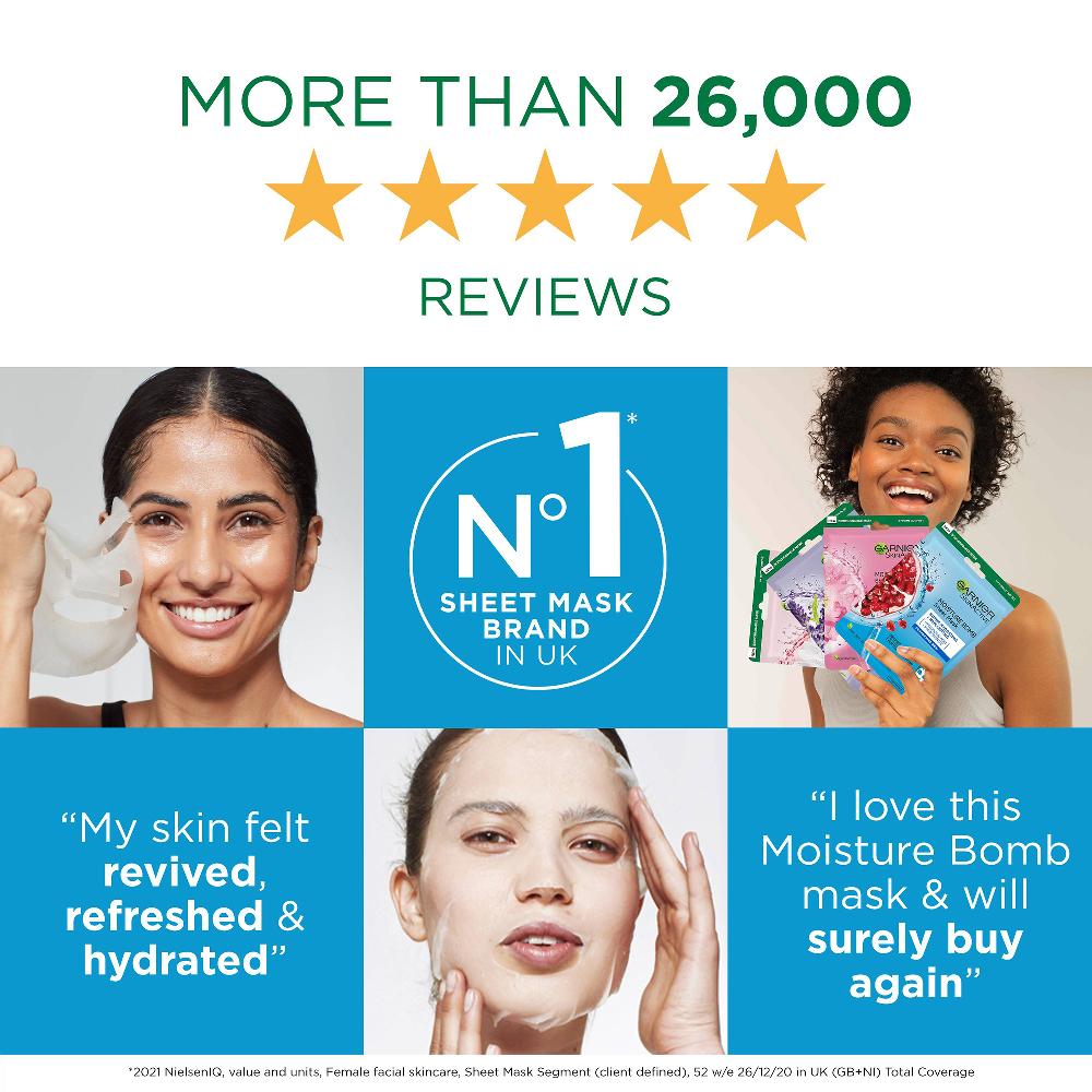 lookfantastic Garnier Moisture Bomb Pomegranate Hydrating Face Sheet Mask 50% Rabatt für begrenzte Zeit