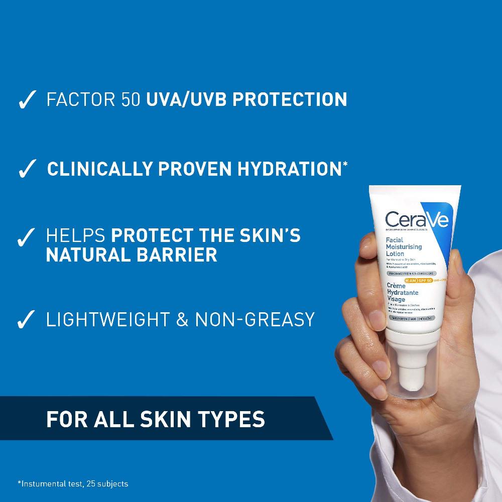 lookfantastic CeraVe AM Facial Moisturising Lotion SPF50 for Normal to Dry Skin 52ml Neueste Mode