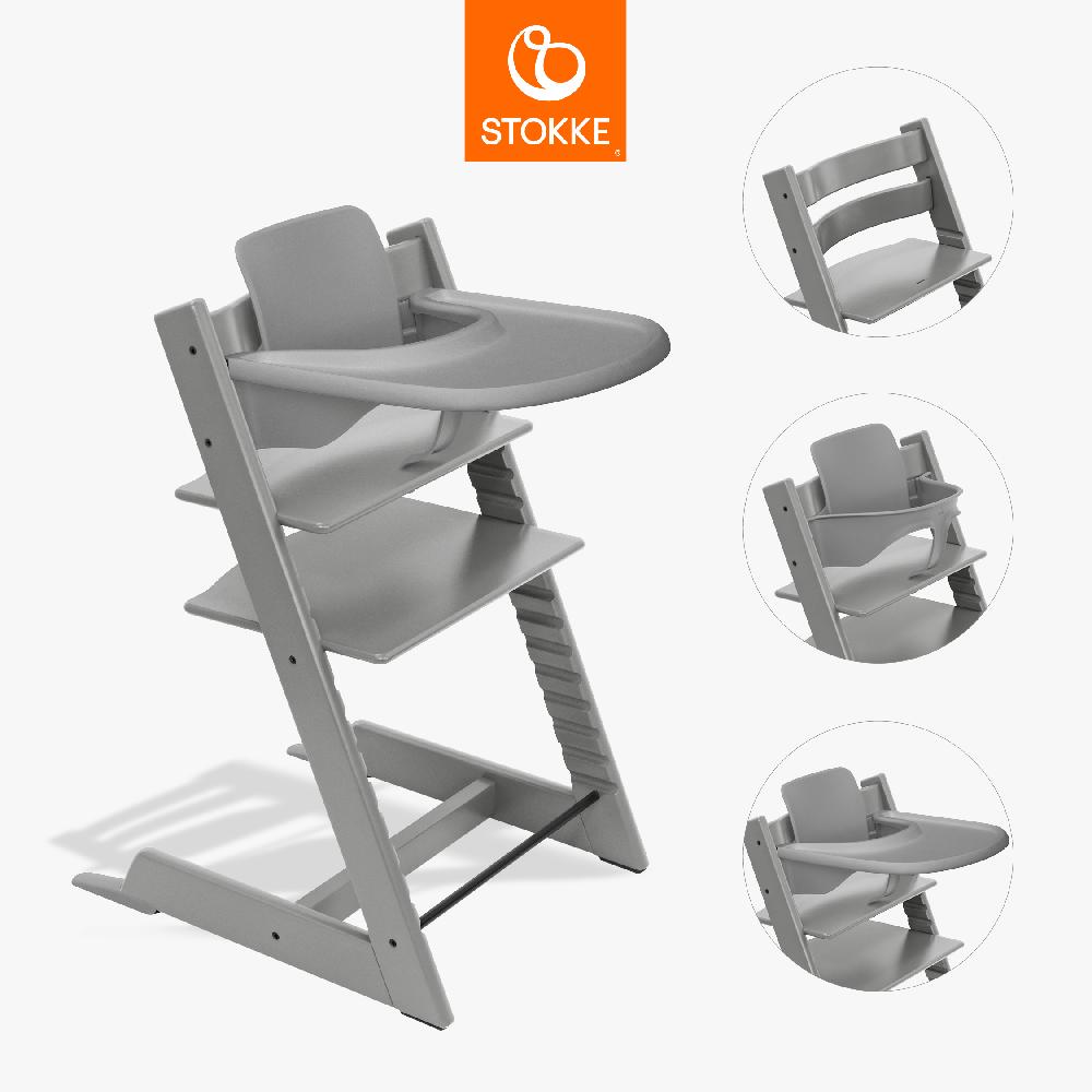 babymarkt Tripp Trapp Hochstuhl Buche Storm Grey inkl. Tray Storm Grey und Baby Set V2 Storm Grey